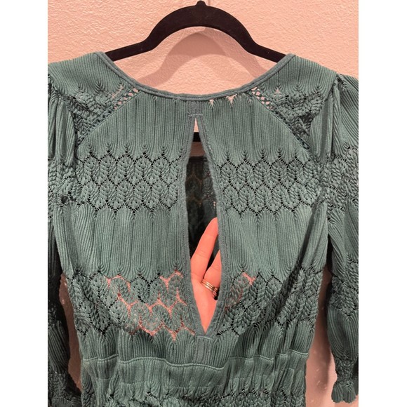 FREE PEOPLE Island Knit Green 3/4 Sleeve Blouse - Picture 5 of 5